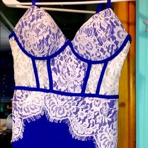 Blue tight dress w/ white lace 💙✨